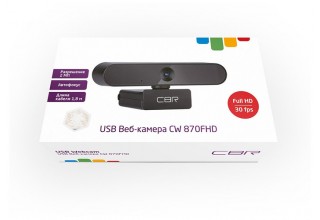 Web-камера CBR CW 870FHD Black, с матрицей 2 МП, разр. видео 1920х1080, USB 2.0, встр. микр. с шумоподавлением, автофокус, кабель 1,8 м,чёрный (1/100)